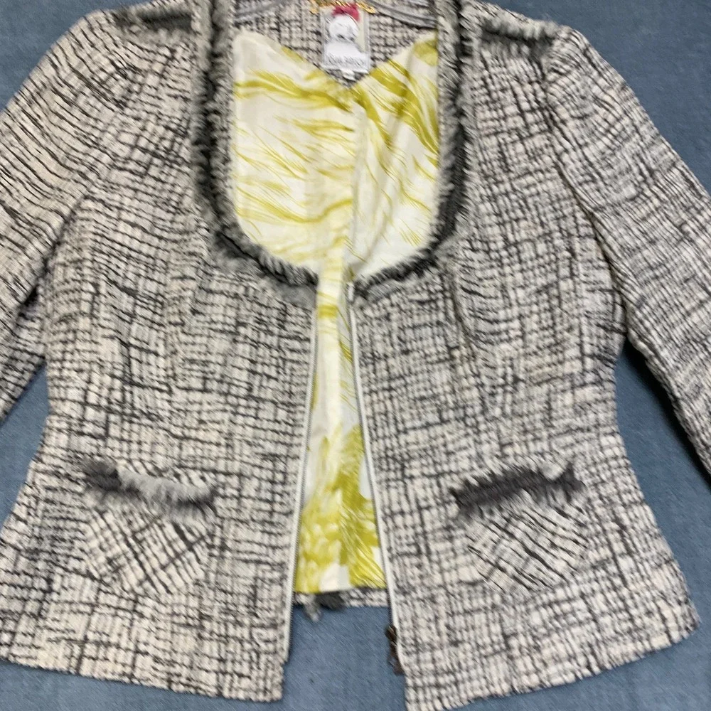 Yoana Baraschi Blazer Jacket Womens 8 Black White Lined Tweed Full Zip Winter